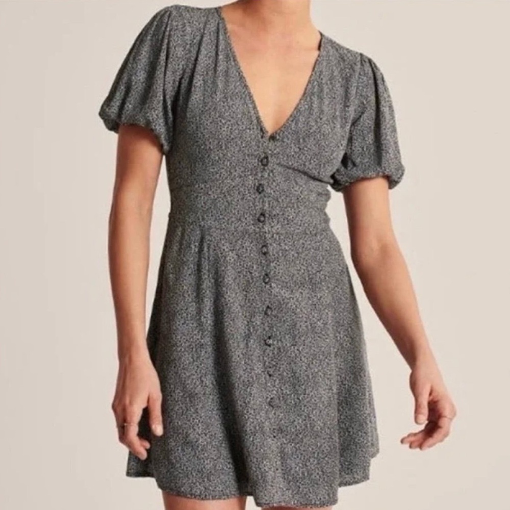 Abercrombie and Fitch Floral Blue Button Up Puff Sleeve Mini Dress size Small